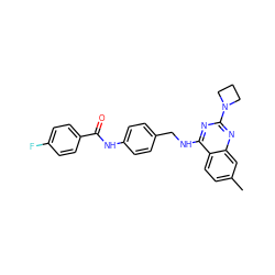 Cc1ccc2c(NCc3ccc(NC(=O)c4ccc(F)cc4)cc3)nc(N3CCC3)nc2c1 ZINC000045254734