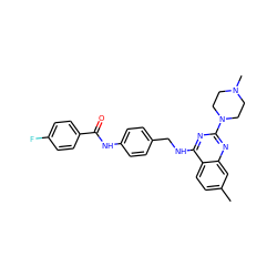 Cc1ccc2c(NCc3ccc(NC(=O)c4ccc(F)cc4)cc3)nc(N3CCN(C)CC3)nc2c1 ZINC000045254716