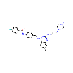 Cc1ccc2c(NCc3ccc(NC(=O)c4ccc(F)cc4)cc3)nc(NCCCN3CCN(C)CC3)nc2c1 ZINC000144579983