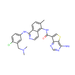 Cc1ccc2c(Nc3ccc(Cl)c(CN(C)C)c3)nccc2c1NC(=O)c1csc2c(N)ncnc12 ZINC000146162233