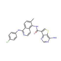 Cc1ccc2c(Nc3ccc(Cl)cc3)nccc2c1NC(=O)c1csc2c(N)ncnc12 ZINC000146279876