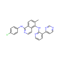 Cc1ccc2c(Nc3ccc(Cl)cc3)nccc2c1Nc1ncccc1-c1ccncn1 ZINC000045245543