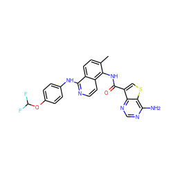 Cc1ccc2c(Nc3ccc(OC(F)F)cc3)nccc2c1NC(=O)c1csc2c(N)ncnc12 ZINC000146184473