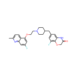 Cc1ccc2c(OCCN3CCC(Cc4cc(F)c5c(c4)NC(=O)CO5)CC3)cc(F)cc2n1 ZINC000028887291