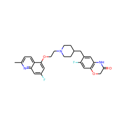 Cc1ccc2c(OCCN3CCC(Cc4cc5c(cc4F)OCC(=O)N5)CC3)cc(F)cc2n1 ZINC000003819188