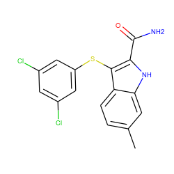 Cc1ccc2c(Sc3cc(Cl)cc(Cl)c3)c(C(N)=O)[nH]c2c1 ZINC001772612328