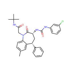 Cc1ccc2c(c1)[C@@H](c1ccccc1)C[C@@H](NC(=O)Nc1cccc(Cl)c1)C(=O)N2CC(=O)NC(C)(C)C ZINC000027210622