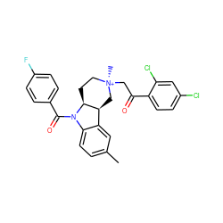 Cc1ccc2c(c1)[C@@H]1C[N@+](C)(CC(=O)c3ccc(Cl)cc3Cl)CC[C@@H]1N2C(=O)c1ccc(F)cc1 ZINC000245263607