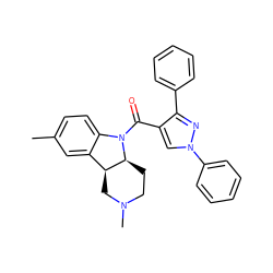 Cc1ccc2c(c1)[C@@H]1CN(C)CC[C@@H]1N2C(=O)c1cn(-c2ccccc2)nc1-c1ccccc1 ZINC000003182936