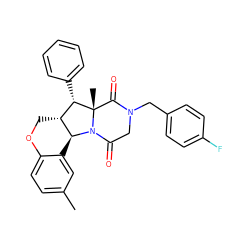 Cc1ccc2c(c1)[C@H]1[C@H](CO2)[C@H](c2ccccc2)[C@]2(C)C(=O)N(Cc3ccc(F)cc3)CC(=O)N12 ZINC000061949410