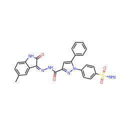 Cc1ccc2c(c1)C(=NNC(=O)c1cc(-c3ccccc3)n(-c3ccc(S(N)(=O)=O)cc3)n1)C(=O)N2 ZINC000473169987