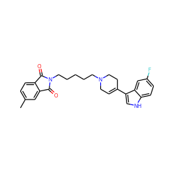 Cc1ccc2c(c1)C(=O)N(CCCCCN1CC=C(c3c[nH]c4ccc(F)cc34)CC1)C2=O ZINC000027330058