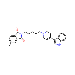 Cc1ccc2c(c1)C(=O)N(CCCCCN1CC=C(c3c[nH]c4ccccc34)CC1)C2=O ZINC000027331865