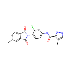 Cc1ccc2c(c1)C(=O)N(c1ccc(NC(=O)c3n[nH]cc3C)cc1Cl)C2=O ZINC000653698652