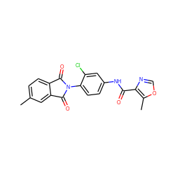 Cc1ccc2c(c1)C(=O)N(c1ccc(NC(=O)c3ncoc3C)cc1Cl)C2=O ZINC000653691107