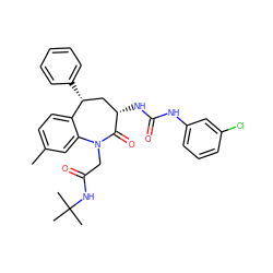 Cc1ccc2c(c1)N(CC(=O)NC(C)(C)C)C(=O)[C@@H](NC(=O)Nc1cccc(Cl)c1)C[C@H]2c1ccccc1 ZINC000027209588