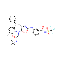 Cc1ccc2c(c1)N(CC(=O)NC(C)(C)C)C(=O)[C@H](NC(=O)Nc1cccc(C(=O)NS(=O)(=O)C(F)(F)F)c1)C[C@@H]2c1ccccc1 ZINC000029569035