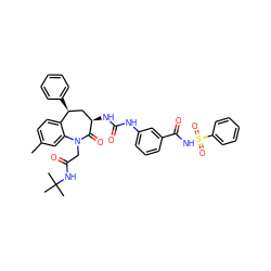 Cc1ccc2c(c1)N(CC(=O)NC(C)(C)C)C(=O)[C@H](NC(=O)Nc1cccc(C(=O)NS(=O)(=O)c3ccccc3)c1)C[C@@H]2c1ccccc1 ZINC000029563736