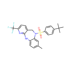 Cc1ccc2c(c1)N(S(=O)(=O)c1ccc(C(C)(C)C)cc1)Cc1ccc(C(F)(F)F)nc1N2 ZINC000095577533