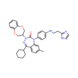 Cc1ccc2c(c1)N(c1ccc(NCCc3ncc[nH]3)cc1)C(=O)N(C1COc3ccccc3OC1)N=C2C1CCCCC1 ZINC000028711956