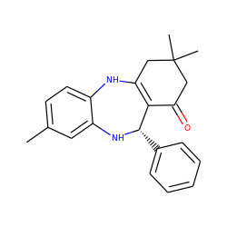 Cc1ccc2c(c1)N[C@@H](c1ccccc1)C1=C(CC(C)(C)CC1=O)N2 ZINC000000103695