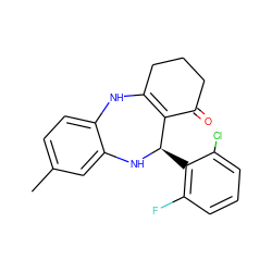 Cc1ccc2c(c1)N[C@H](c1c(F)cccc1Cl)C1=C(CCCC1=O)N2 ZINC000043011511