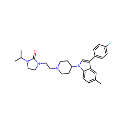 Cc1ccc2c(c1)c(-c1ccc(F)cc1)cn2C1CCN(CCN2CCN(C(C)C)C2=O)CC1 ZINC000000604452