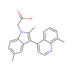 Cc1ccc2c(c1)c(-c1ccnc3c(C)cccc13)c(C)n2CC(=O)O ZINC000036126911