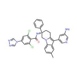 Cc1ccc2c(c1)c(-c1cncc(N)c1)c1n2C[C@@](NC(=O)c2c(Cl)cc(-n3cnnc3)cc2Cl)(c2ccccc2)CC1 ZINC000473153305