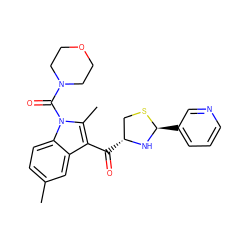 Cc1ccc2c(c1)c(C(=O)[C@@H]1CS[C@@H](c3cccnc3)N1)c(C)n2C(=O)N1CCOCC1 ZINC000013737530