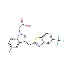 Cc1ccc2c(c1)c(Cc1nc3cc(C(F)(F)F)ccc3s1)cn2CC(=O)O ZINC000011536151