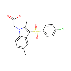 Cc1ccc2c(c1)c(S(=O)(=O)c1ccc(Cl)cc1)c(C)n2CC(=O)O ZINC000038795256