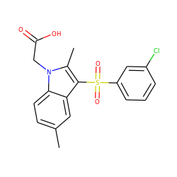 Cc1ccc2c(c1)c(S(=O)(=O)c1cccc(Cl)c1)c(C)n2CC(=O)O ZINC000034066320