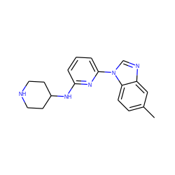 Cc1ccc2c(c1)ncn2-c1cccc(NC2CCNCC2)n1 ZINC000029044461