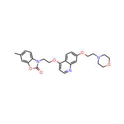 Cc1ccc2c(c1)oc(=O)n2CCOc1ccnc2cc(OCCN3CCOCC3)ccc12 ZINC000653729327