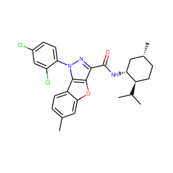 Cc1ccc2c(c1)oc1c(C(=O)N[C@@H]3C[C@H](C)CC[C@H]3C(C)C)nn(-c3ccc(Cl)cc3Cl)c12 ZINC000169348769