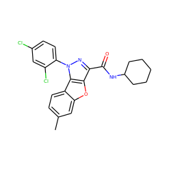 Cc1ccc2c(c1)oc1c(C(=O)NC3CCCCC3)nn(-c3ccc(Cl)cc3Cl)c12 ZINC000139719678