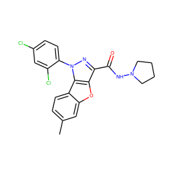 Cc1ccc2c(c1)oc1c(C(=O)NN3CCCC3)nn(-c3ccc(Cl)cc3Cl)c12 ZINC000145033325