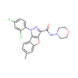 Cc1ccc2c(c1)oc1c(C(=O)NN3CCOCC3)nn(-c3ccc(Cl)cc3Cl)c12 ZINC000139980640