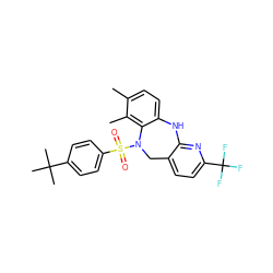 Cc1ccc2c(c1C)N(S(=O)(=O)c1ccc(C(C)(C)C)cc1)Cc1ccc(C(F)(F)F)nc1N2 ZINC000043196364