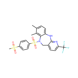 Cc1ccc2c(c1C)N(S(=O)(=O)c1ccc(S(C)(=O)=O)cc1)Cc1ccc(C(F)(F)F)nc1N2 ZINC000095574534