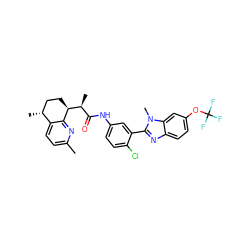 Cc1ccc2c(n1)[C@H]([C@@H](C)C(=O)Nc1ccc(Cl)c(-c3nc4ccc(OC(F)(F)F)cc4n3C)c1)CC[C@H]2C ZINC001772633900