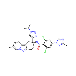 Cc1ccc2c3c(nn2c1)CC[C@](NC(=O)c1c(Cl)cc(-n2cnc(C)n2)cc1Cl)(c1cn(C(C)C)nn1)C3 ZINC000473160503