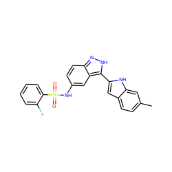 Cc1ccc2cc(-c3[nH]nc4ccc(NS(=O)(=O)c5ccccc5F)cc34)[nH]c2c1 ZINC000066138501