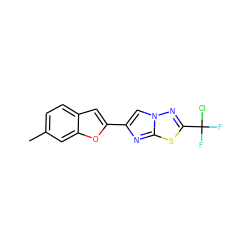 Cc1ccc2cc(-c3cn4nc(C(F)(F)Cl)sc4n3)oc2c1 ZINC000653760003