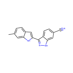 Cc1ccc2cc(-c3n[nH]c4cc(C#N)ccc34)[nH]c2c1 ZINC000064539642