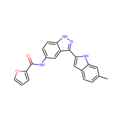 Cc1ccc2cc(-c3n[nH]c4ccc(NC(=O)c5ccco5)cc34)[nH]c2c1 ZINC000066112965