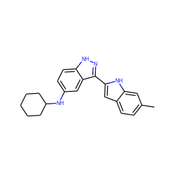 Cc1ccc2cc(-c3n[nH]c4ccc(NC5CCCCC5)cc34)[nH]c2c1 ZINC000066077208