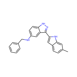 Cc1ccc2cc(-c3n[nH]c4ccc(NCc5ccccc5)cc34)[nH]c2c1 ZINC000066165896