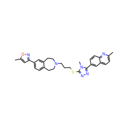 Cc1ccc2cc(-c3nnc(SCCCN4CCc5ccc(-c6cc(C)on6)cc5CC4)n3C)ccc2n1 ZINC000001552773